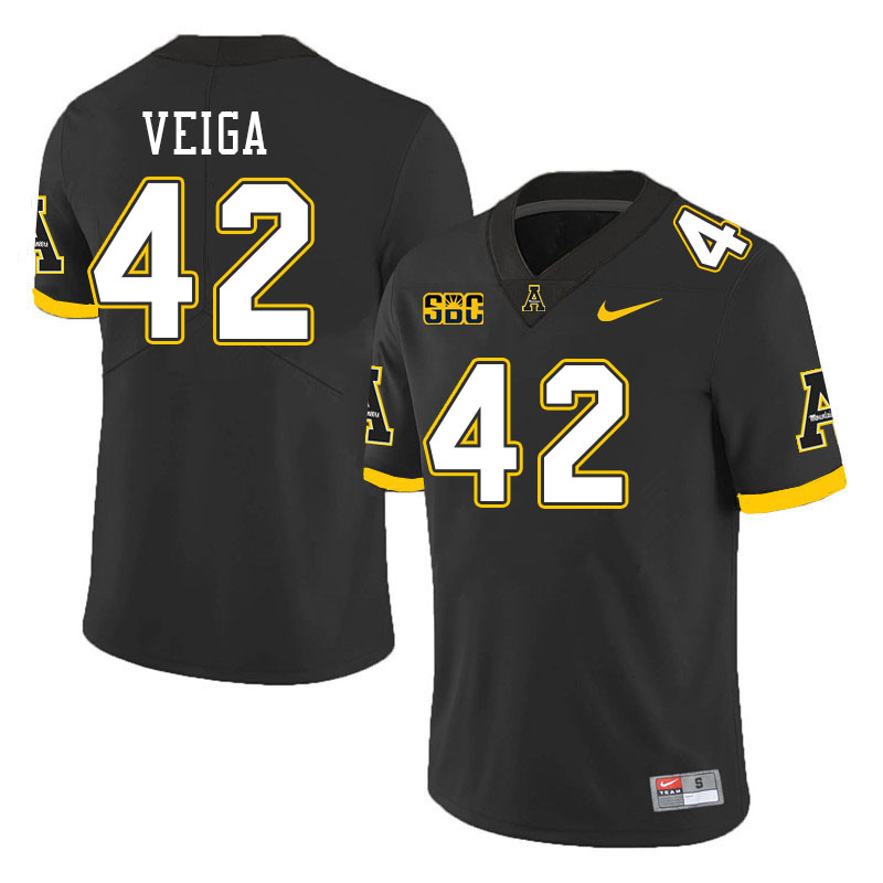 Men #42 Braxton Veiga Appalachian State Mountaineers College Football Jerseys Stitched Sale-Black